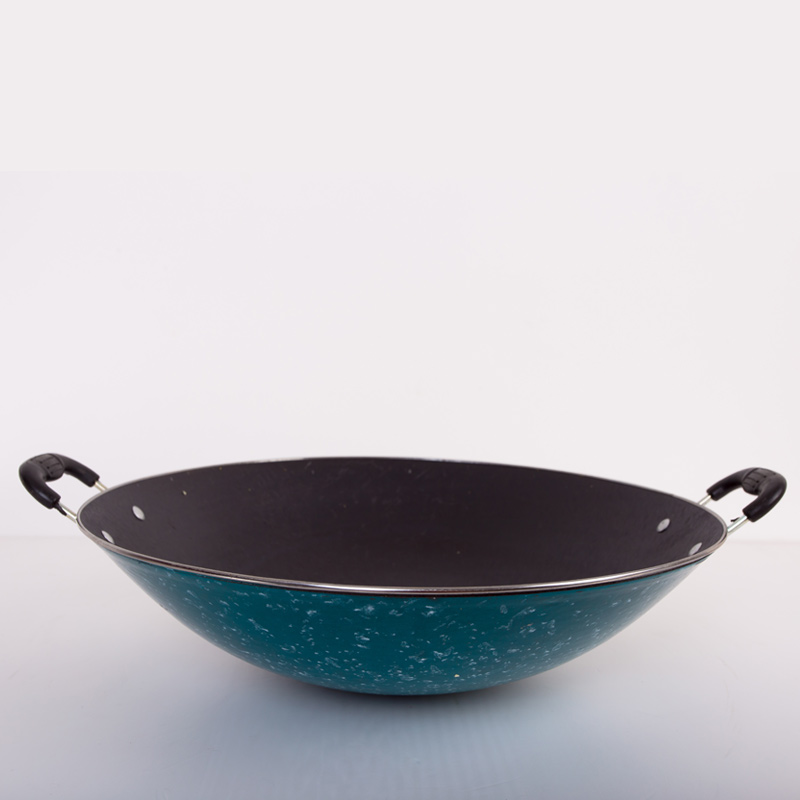 炒锅铁锅 无涂层 传统老式双耳生铁锅无油烟燃气铸铁炒菜锅配锅盖