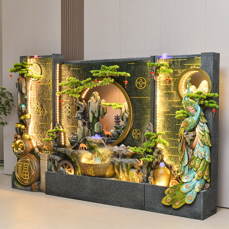 水幕墙流水屏风客厅大型落地鱼缸假山摆件办公室公司庭院鱼池造景