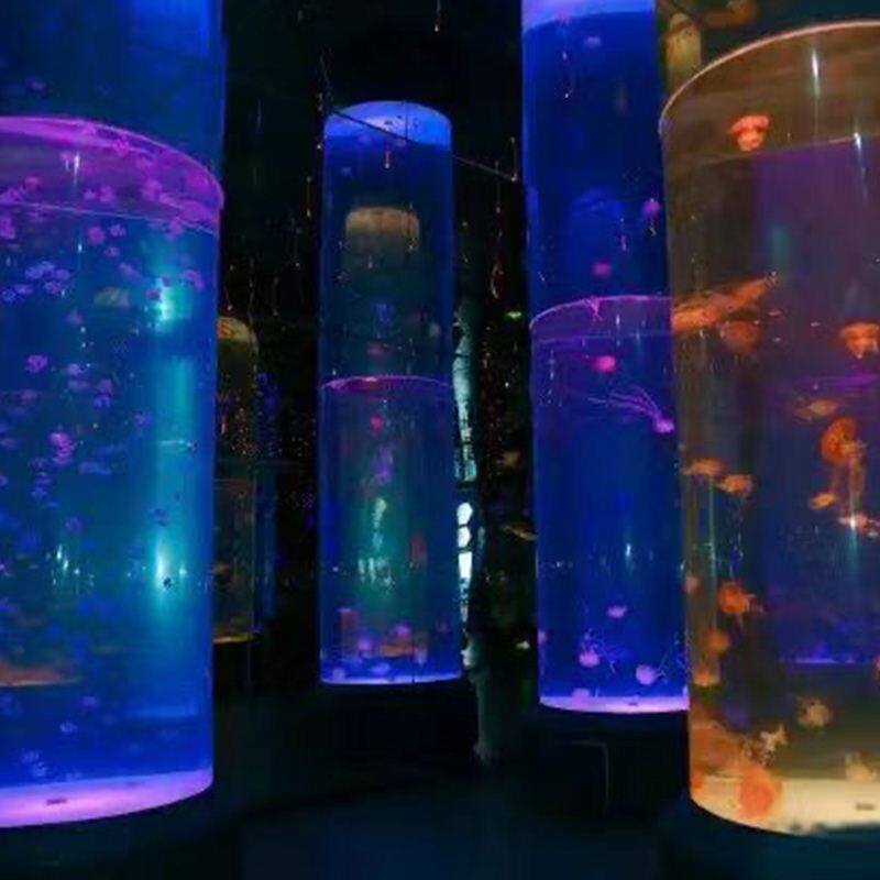 弧形圆柱鱼缸水族工程别墅海水缸客厅落地生态鱼缸大型海洋缸