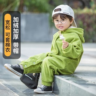 宝宝连体罩衣外罩秋冬加绒防脏男宝婴儿外穿洋气女全身儿童爬爬服