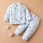 加厚保暖棉服 男女宝宝秋冬季 宝宝手工棉衣婴儿花棉袄棉裤 套装