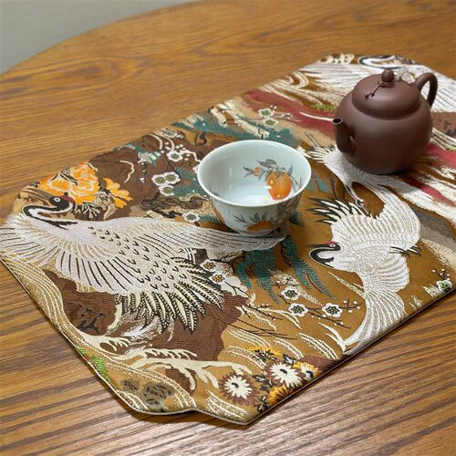 青山见采 古铜色仙鹤祥瑞加厚茶席织F金干泡单人茶垫隔热垫茶空间