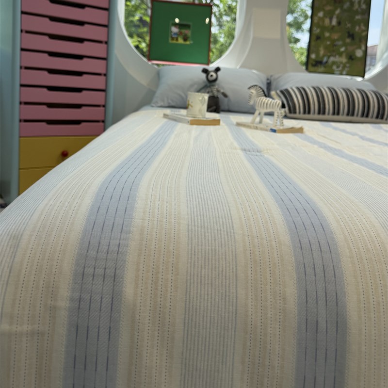 A版双层纱B版冰皮清新条纹蓝色冰纱被夏凉被四件套双人被芯空调被