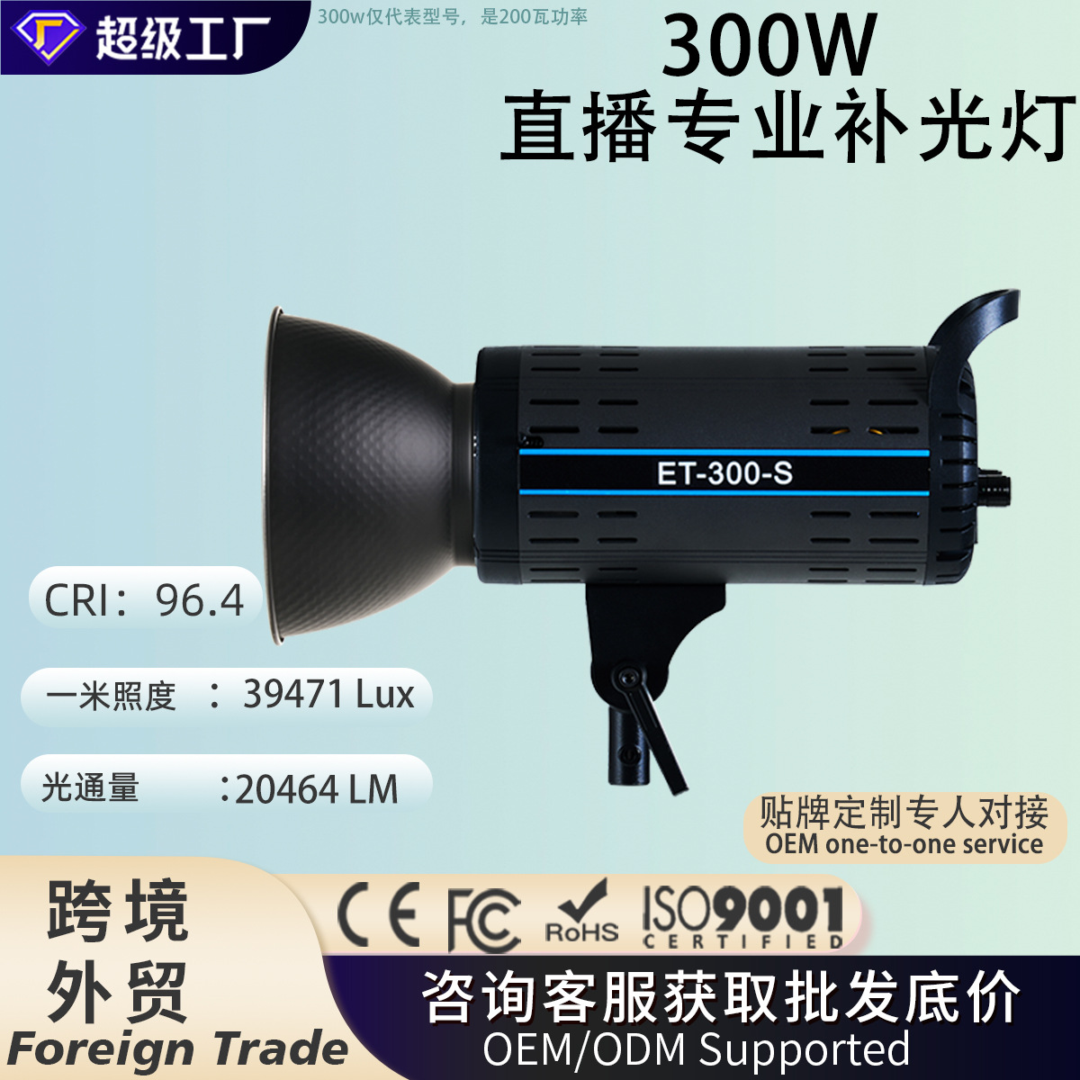 外贸跨境300W直播灯灯摄影灯补光灯影视灯柔光灯珠宝射灯深抛灯