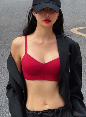 红色内衣女大胸显小结婚本命年好运薄款无L痕内衣无钢圈爆乳小胸