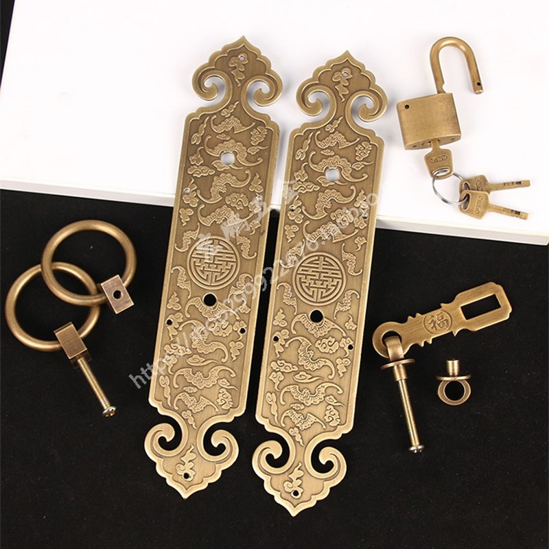 中式仿古大门花格门拉手锁扣纯铜实木门房门门锁古典庭院门把手