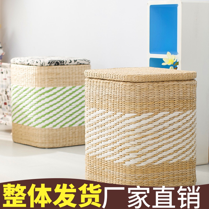 藤编收纳凳储物凳搁脚凳整理箱样板间门口鞋套筐拖鞋收纳筐可坐人