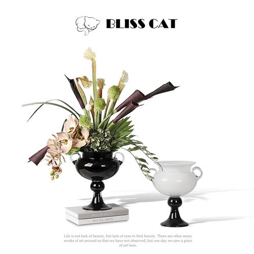 法式中古黑色玻璃花瓶插花样板房客厅玄关L餐桌花艺高级感花器摆