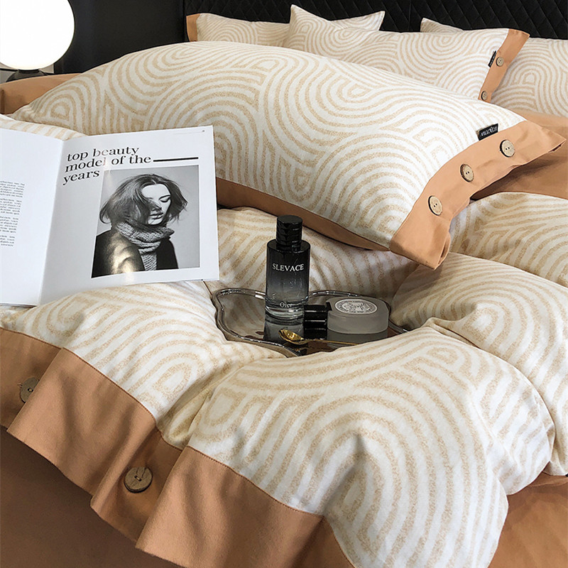 秋冬美式200支磨毛加厚纯棉四件式全棉床单钮扣被套印花床上用品4