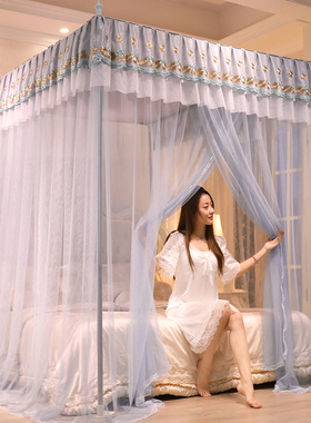 新款高档落地宫廷蚊帐1.5m2米刺绣家用卧室纹账公主风加厚Z支架1.