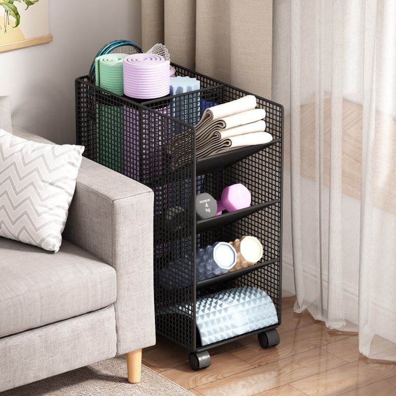 瑜伽垫收纳筐家用健身器材收纳夹缝客厅泡沫轴哑铃置物架小推车