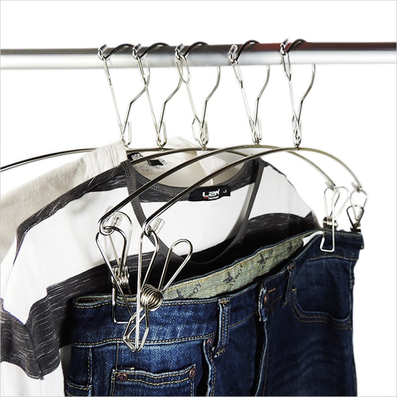 加粗4mm不锈钢衣架带夹子衣柜挂裤夹防风防滑晾衣架子晒裤架家用