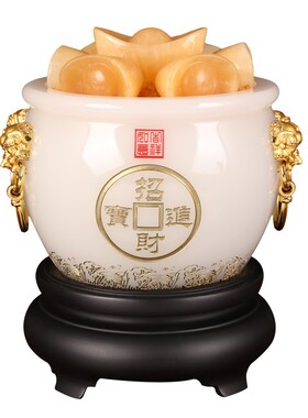 招财进宝琉璃玉聚宝m盆摆件客厅办公室酒柜装饰品开业乔迁商务礼