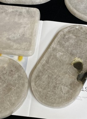 灰水晶透光桌面托盘水晶托盘摆件大理石置物盘酒店首饰收纳装饰