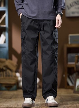 2024美式加长工装裤男115190宽松黑色春秋高个子新款款直筒冲锋裤