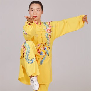 2021年新款 太极服表演武术练功演出气功女飘逸高端黄色 垂k感秋季