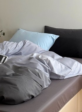 灰色简约百搭渐变全棉纯棉被套四件套150x200x230单人宿舍被罩1.8