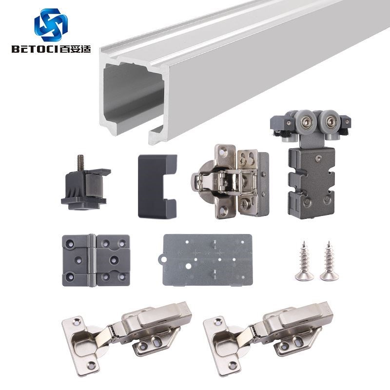 橱柜折叠门无下轨道配件 小型铝合金推拉双折门移门吊轮滑轨五金