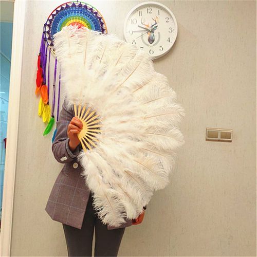 欧式白色扇骨肚皮舞表演舞蹈演出羽毛F扇子  全绒大鸵鸟羽毛扇包