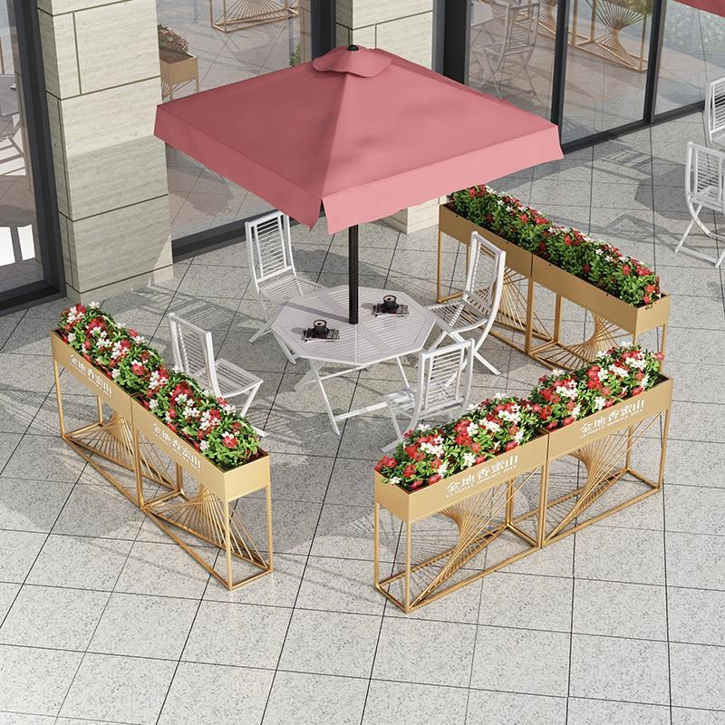 现代简约户外铁艺花箱 商场外摆花盆架室外花架 广场隔断花坛组合