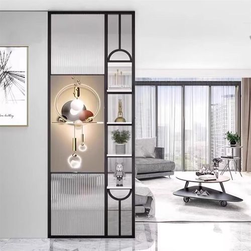 现代简约客厅入户玄关化妆室艺术玻璃隔断镂空置物架屏风