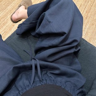 宽松可外穿阔腿长裤 韩系高级设计感亚麻睡裤 大码 新款 女ins 女夏季