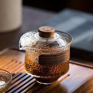 玻璃盖碗大号茶碗不烫手单个w防烫泡茶杯功夫茶具手抓茶壶套装家