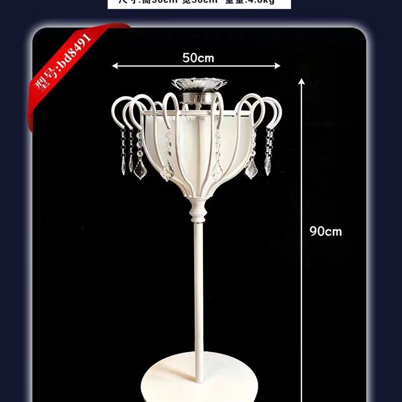 婚庆新款道具白色桌花花器婚礼堂烛台桌花架铁艺摆件水晶插花花器