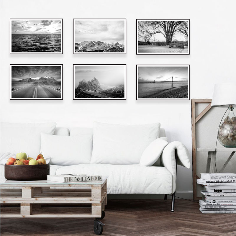办公室装饰画工业风黑白摄影风景挂画客厅艺术壁画卧室床头餐厅画图片