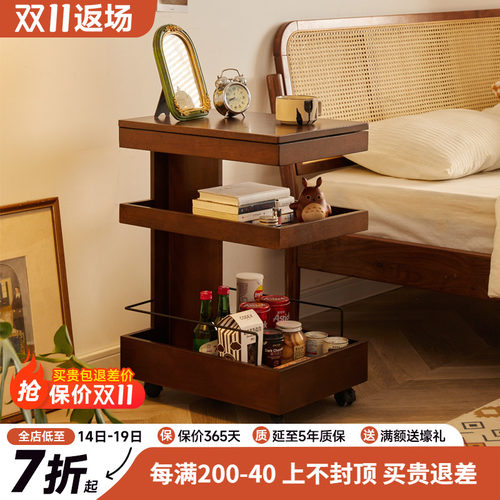 实木沙发边几家用可移动小推w车小户型床头置物架阳台小桌子收纳