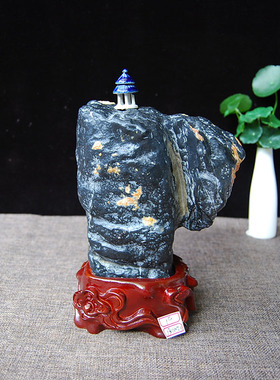 灵璧石奇石天然原石自然型桌面案头摆件客厅玄关补角实木底座收藏