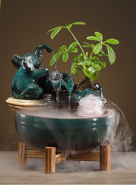 招财流水循环陶瓷鱼缸家居客厅瀑布喷泉造景办公家用装饰乔迁摆件