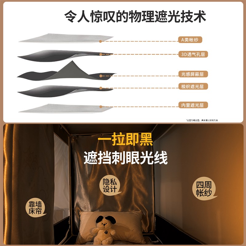 蚊帐学生宿舍遮光床帘新款单人上铺寝室下铺全包一体式免安装支架