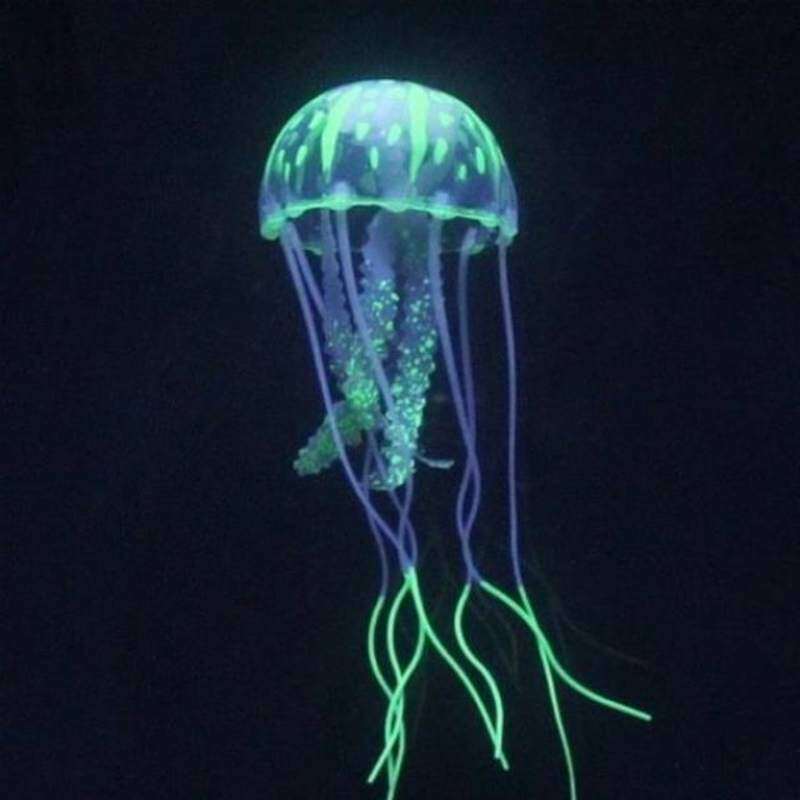 逼真大号鱼缸水母夜光造景灯塔徦漂浮装饰小号水草荧光悬浮迷你
