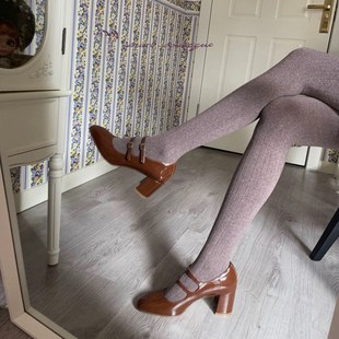 秋冬季北方保暖加绒高弹力打底裤袜燕麦奶茶黑灰白色麻花条纹显瘦