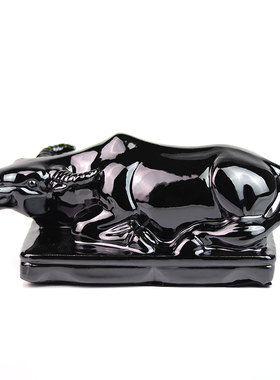 手工陶瓷卧牛牛黄青牛摆件低头喝水卫生间厨房补缺角装饰工艺品