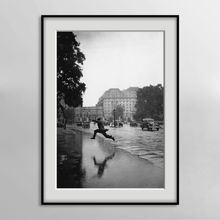 欧洲建筑伦敦巴黎街头黑白照片人物摄影装饰画西餐咖啡厅酒店壁画