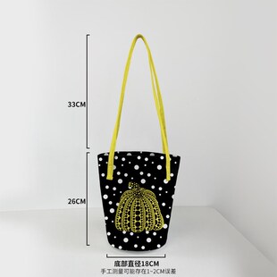 新款艺术家草间弥生波点南瓜日系单肩圆底水桶包包环保布袋怪婆婆