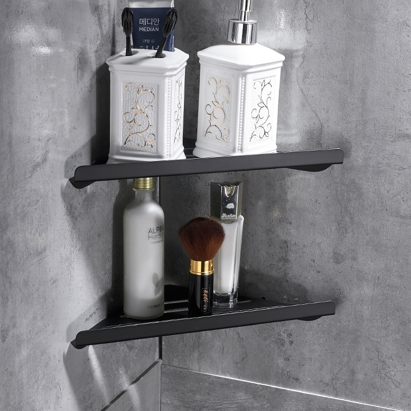 免打孔黑色三角板浴室角架304不锈钢卫生间三角板篮置物架壁挂