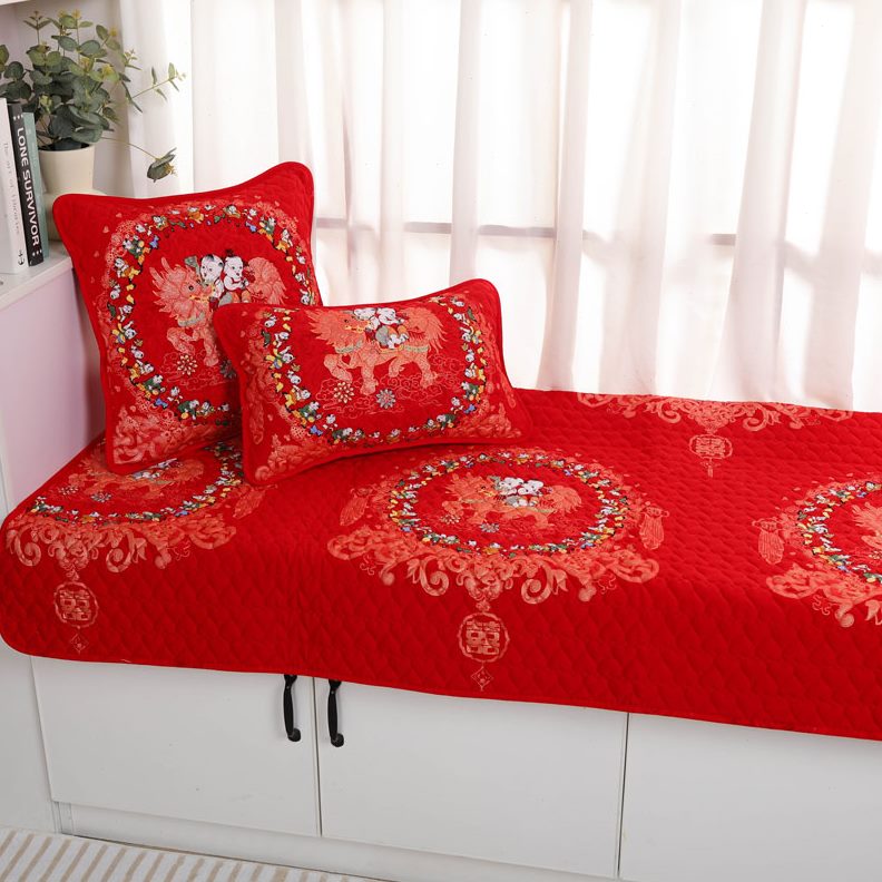 飘窗喜窗台垫边阳台庆全棉垫子结婚地垫卧室床红色榻榻米婚房定制