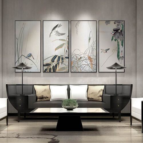 素雅花鸟  新中式装饰画竖版客厅花鸟挂画玄关过道简约风景壁画