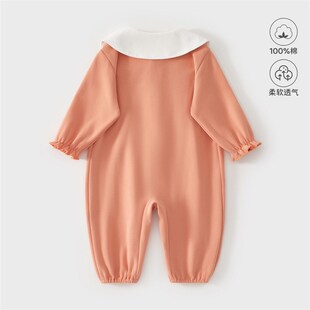 春秋季纯棉初生婴儿连体衣早秋可爱哈衣爬服6-18个月女宝宝外出服