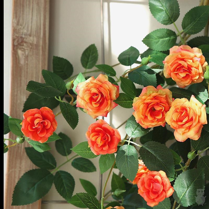 墙面挂饰仿真月季玫瑰绿植塑料假花壁挂装饰花藤室内仿真花墙植物
