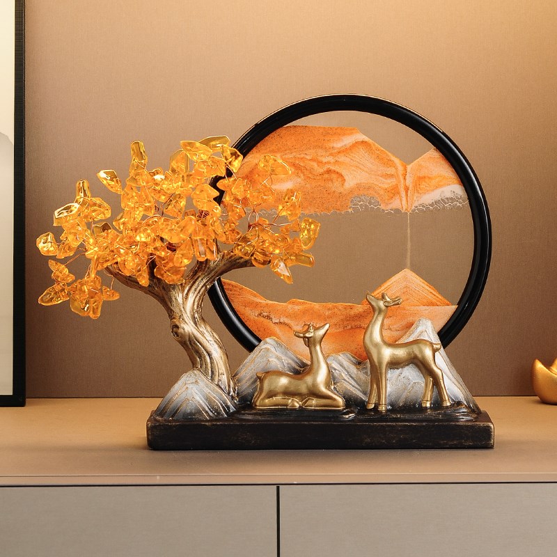 发财树摇钱树福鹿摆件流沙画客厅办公室装饰乔迁之喜搬家开业礼物图片