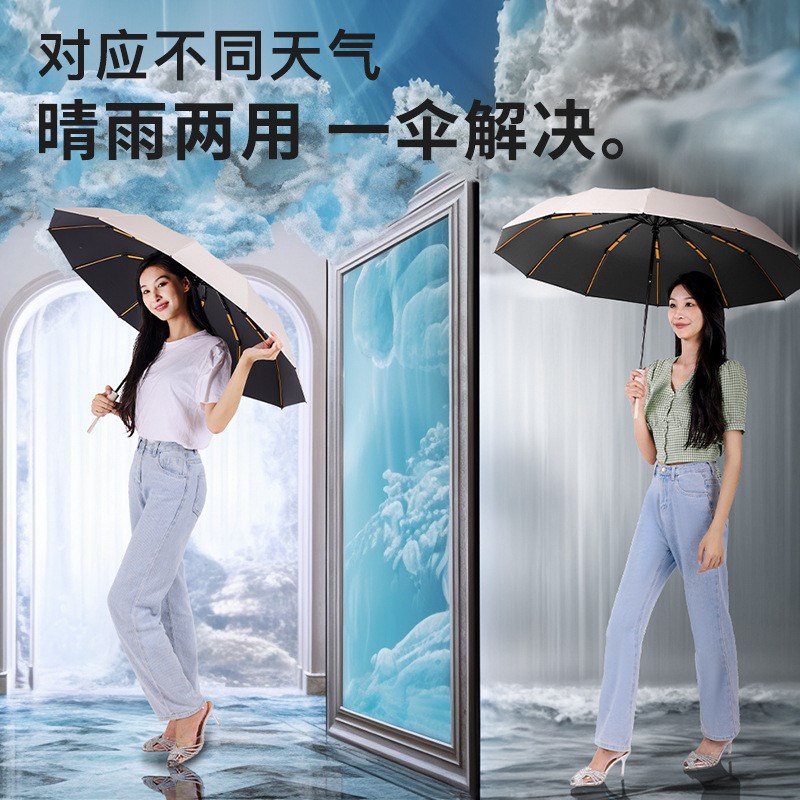 84骨雨伞全自动大号折叠雨伞女晴雨两用高颜值男加固抗风遮风之禾