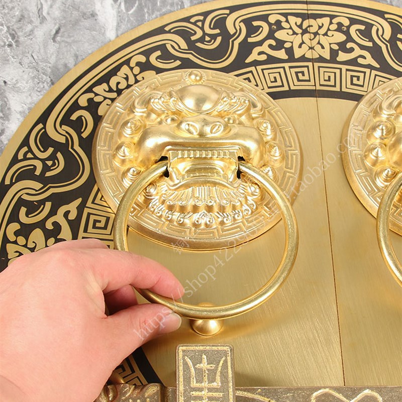 中式纯铜圆形大门门栓把手老式农村庄园户外门木门铁门铜拉手门锁