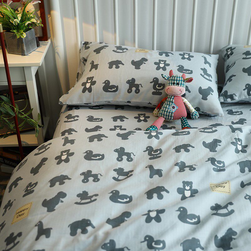 A类双层纱卡通儿童卧室100全棉纯棉床上用品四件套1.8米床单双人