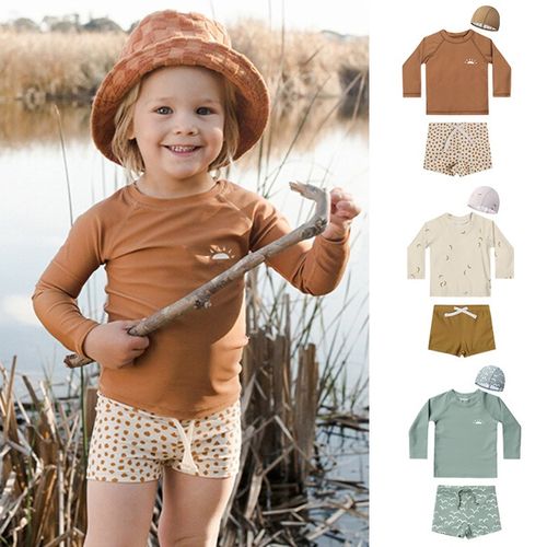 男童长袖分体泳衣2024欧美风夏季新款男孩宝宝游泳温泉海滩套装