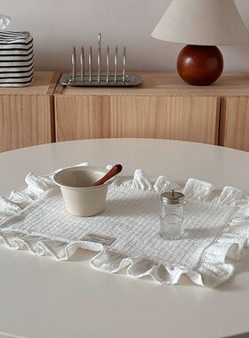 nicethings 韩式ins风白色肌理荷叶J花边餐巾餐垫 多用途防尘盖布