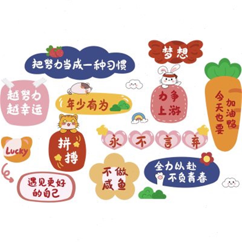 卡通励志标语墙贴纸自粘儿童房学生书房墙面装饰贴画小图案墙壁纸图片
